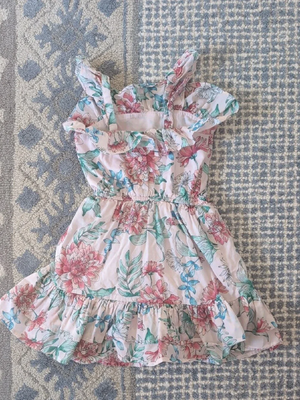Janie and Jack Pink Floral Ruffle Sundress with Teal Accents